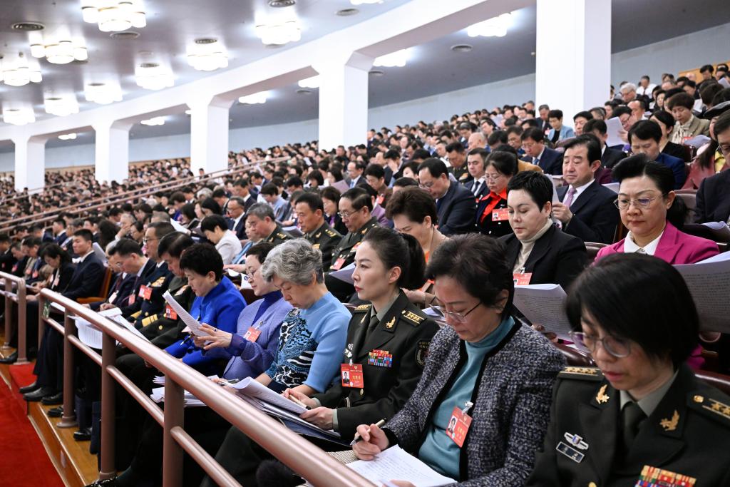 3月5日，第十四屆全國人民代表大會第二次會議在北京人民大會堂開幕。這是全國政協委員列席大會。新華社記者 申宏 攝